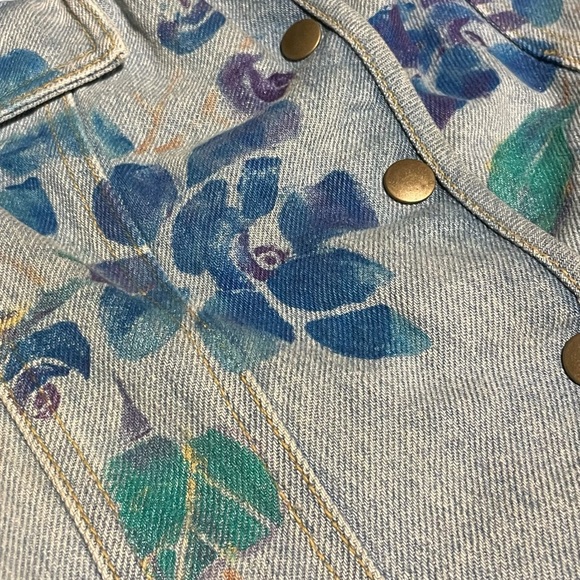 Vintage Denim Handmade Corset Style Repurposed Jeans Top Hand Painted in 80s - Picture 4 of 15